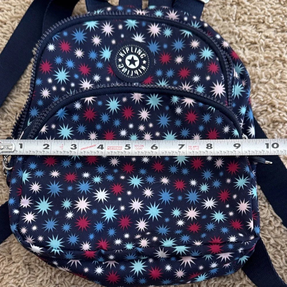 EUC Kipling Paola Small Backpack Bag, Navy Star Starburst w/ Ape Metal Keychain